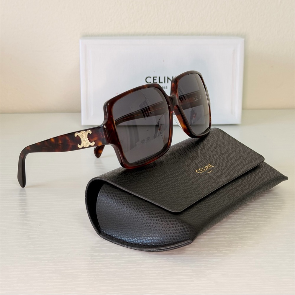 New! Celine Brown Triomphe Sunglasses with Gold Detail, CL40316U 52A, Authentic